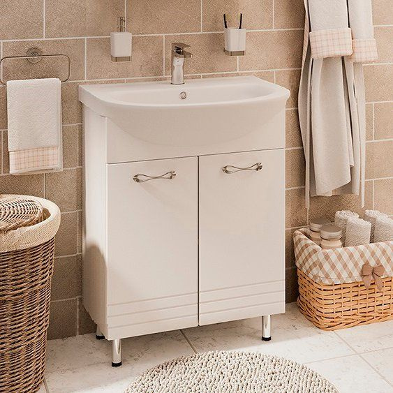 Тумба с раковиной Emmy Рио 60 напольная, 61, 5 см, белая, полукруглая ...