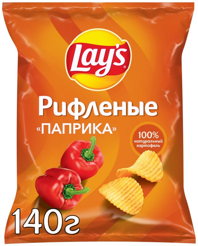 Чипсы картофельные натуральные LAY'S Рифленые паприка, 140 г  #1