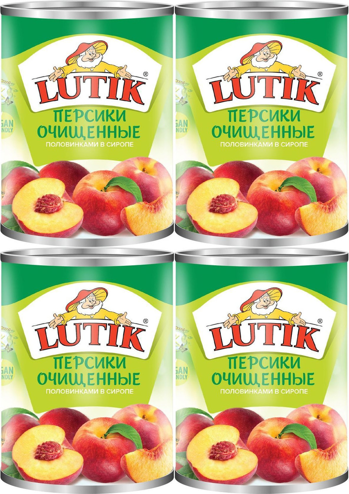 Персики Lutik половинки очищенные в сиропе 425 мл, комплект: 4 упаковки по 410 г  #1