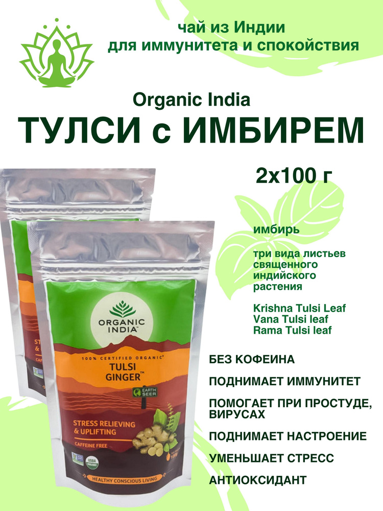 Тулси с имбирем, Tulsi Ginger, чай аюрведический, 2х100 г #1