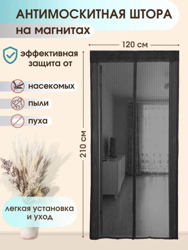 Дверная москитная (антимоскитная) сетка на магнитах, 120х210 см ...