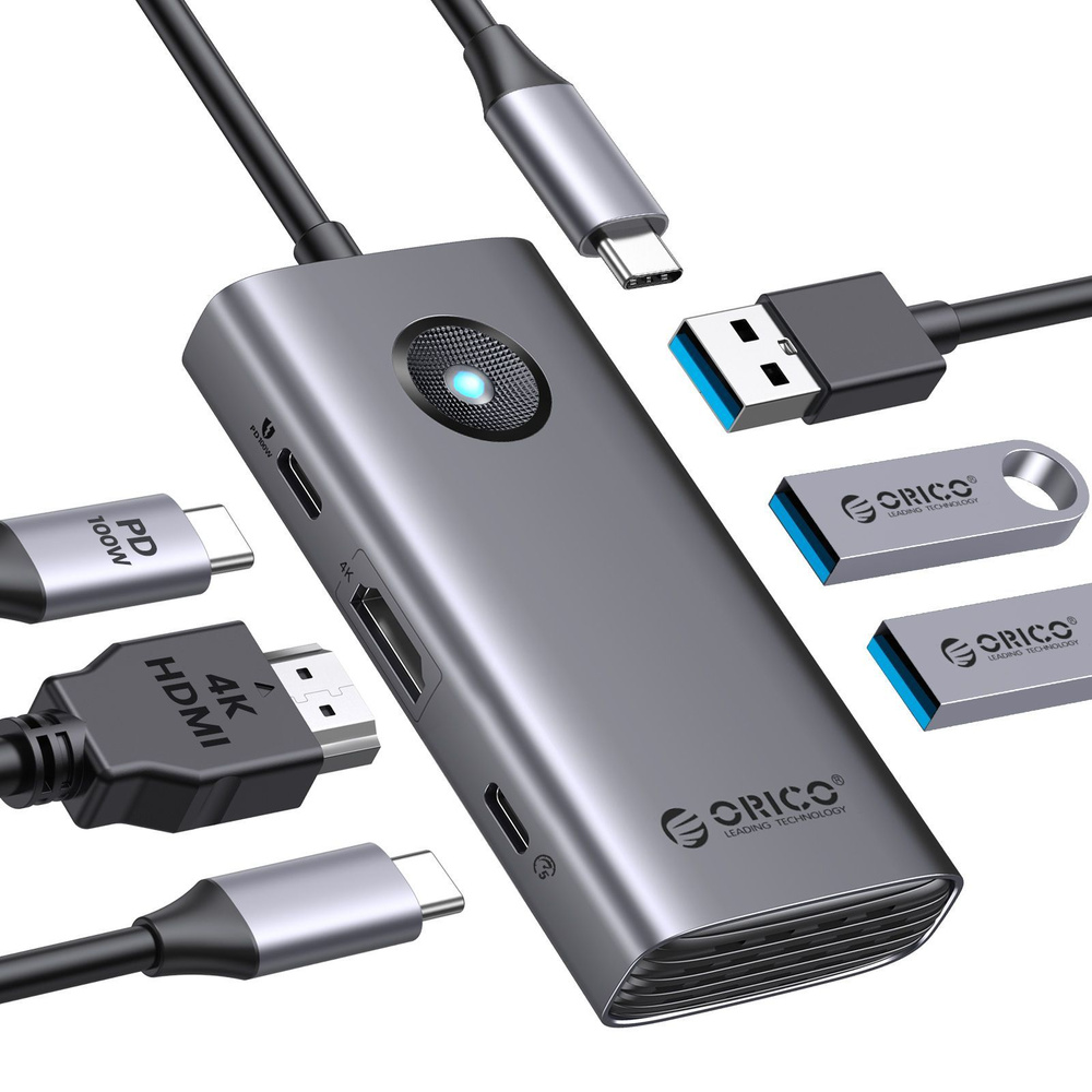 USB HUB ORICO PW11 6 в 1 usb разветвитель док-станция, USB-А USB-C До 5 Гбит/с HDMI 4K, PD 100 Вт Ввод #1