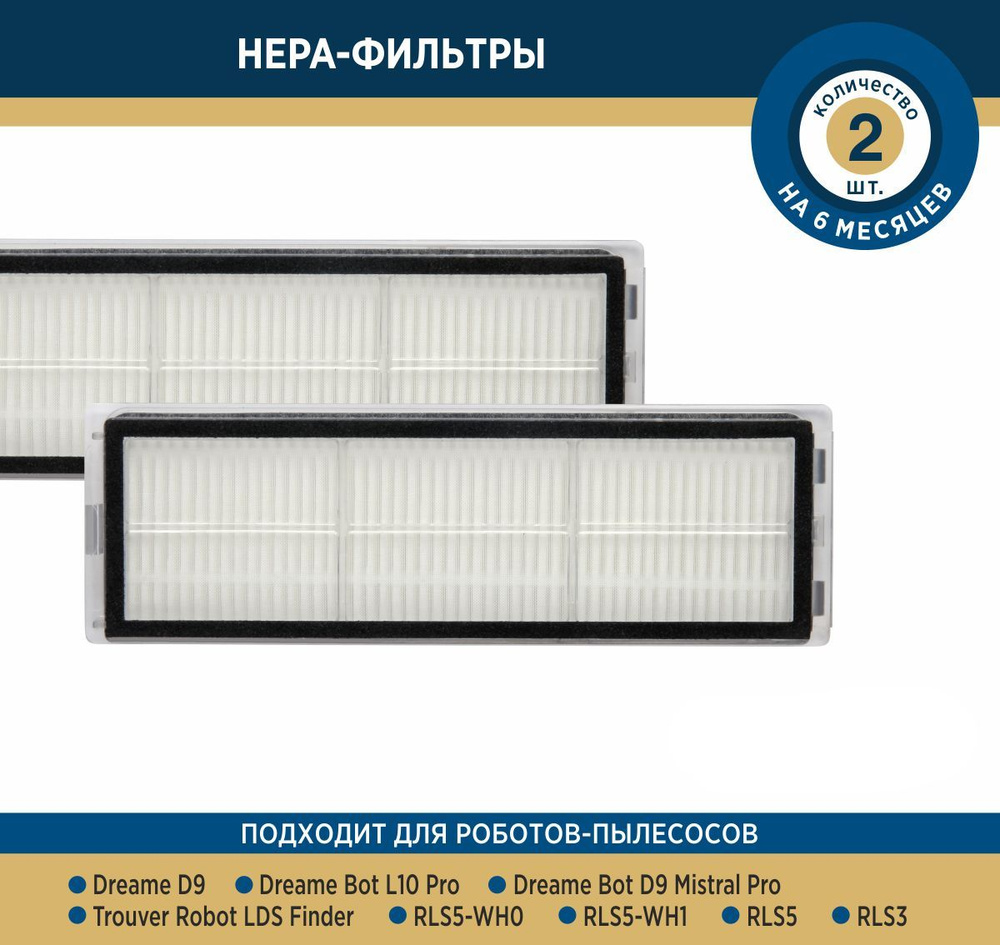 Набор 2 HEPA-фильтров Refill для робота-пылесоса Dreame D9 L10 Pro D9 ...
