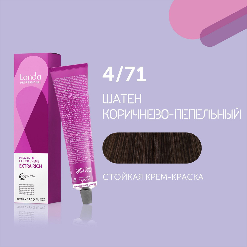 Профессиональная стойкая крем-краска для волос Londa Professional, 4/71 шатен коричнево-пепельный Уцененный #1