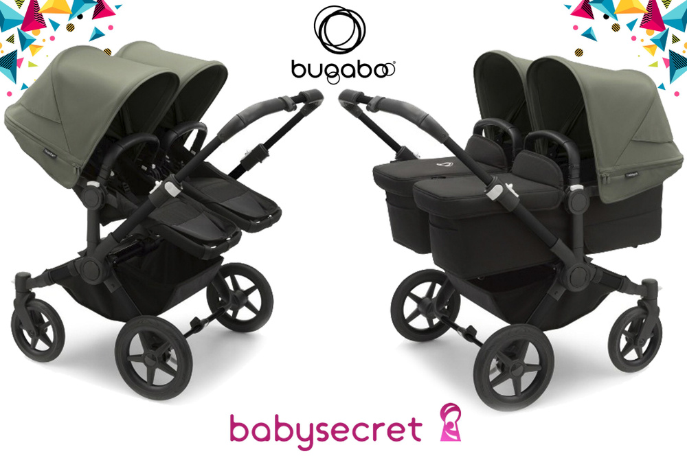 Детская коляска 2 в 1 для двойни Bugaboo Donkey5 Twin шасси Black (Midnight black/Forest Green)  #1