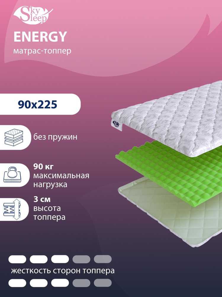 Топпер матрас на диван SkySleep ENERGY анатомический на резинке, Беспружинный 90x225 #1