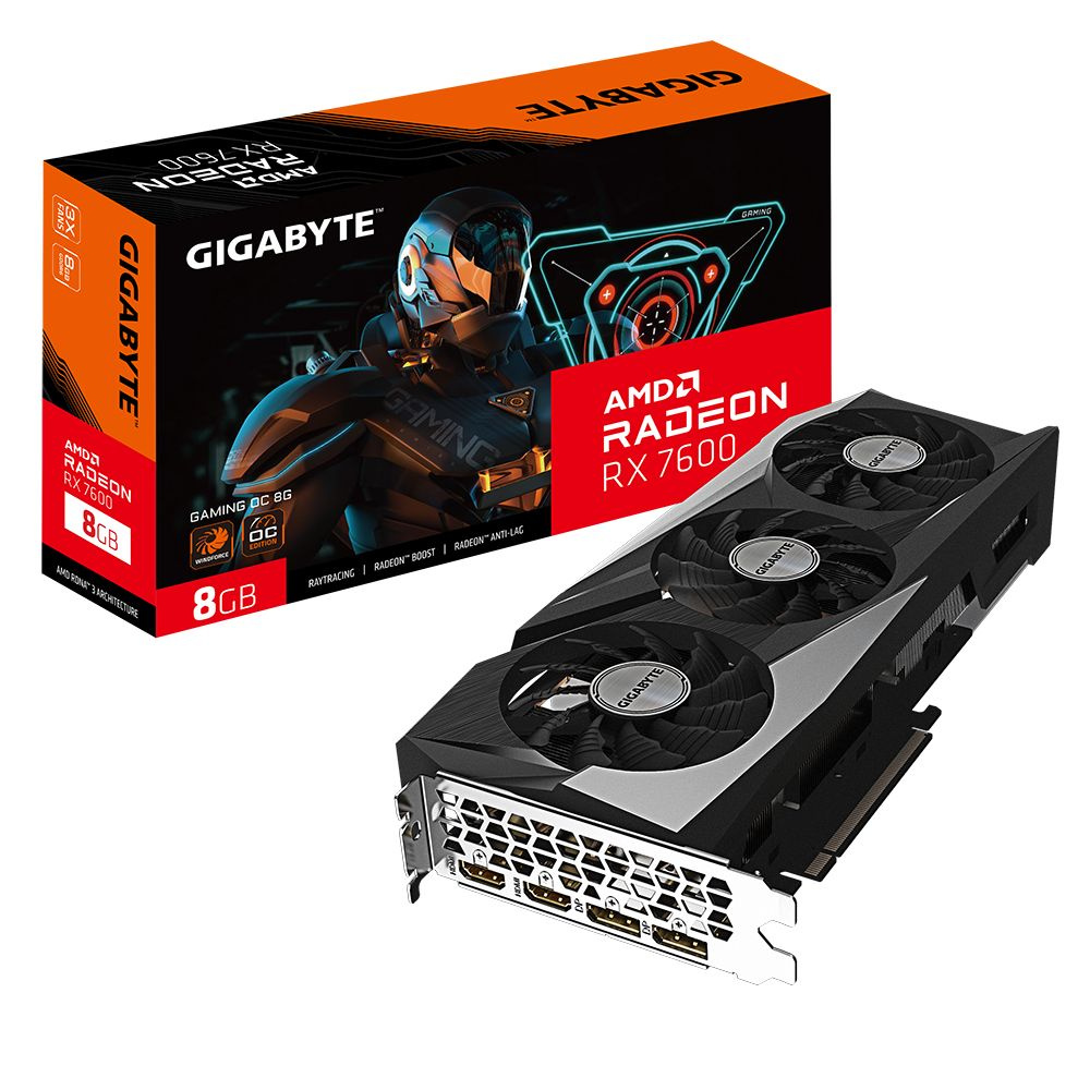 Gigabyte Видеокарта Radeon RX 7600 GAMING OC 8 ГБ (GV-R76GAMING OC-8GD)