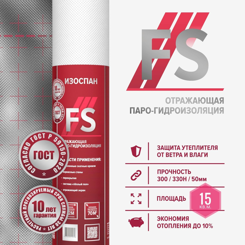 Отражающая пароизоляция ИЗОСПАН FS 15 м2 Пароизоляционная пленка  #1