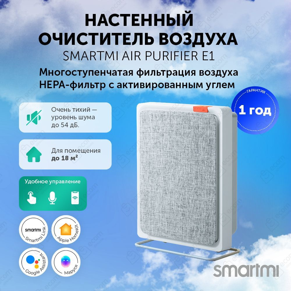 Очиститель воздуха Smartmi Air Purifier E1 для дома от пыли и запахов,  напольный и настенный, с фильтром, закрытый, портативный для помещений