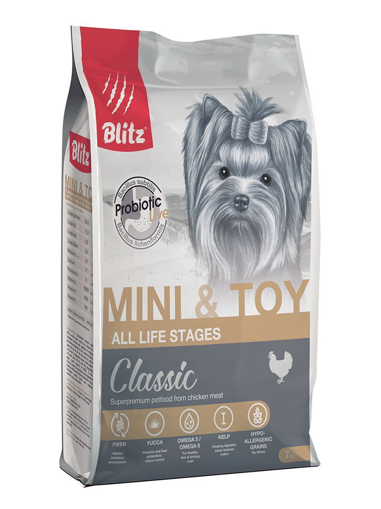 BLITZ CLASSIC DOG MINI&TOY сухой корм для собак курица и рис, 7КГ #1