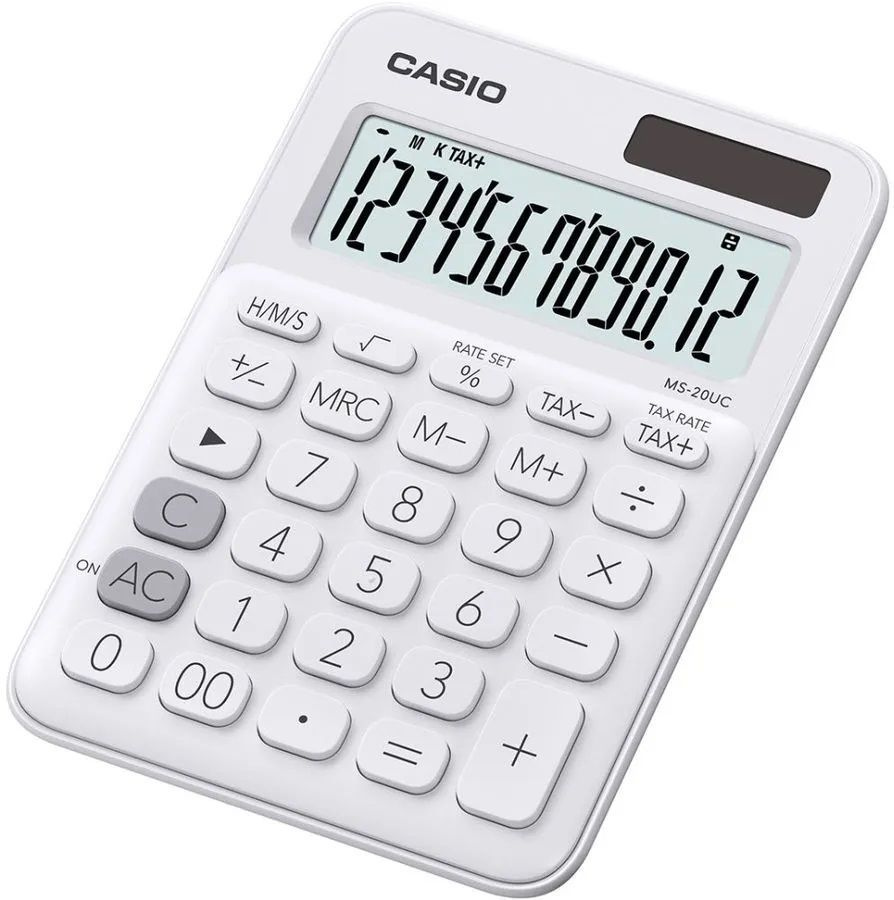 Калькулятор Casio MS-20UC-WE-W-EC/Компактный настольный калькулятор с большим 12-разрядным ЖК-дисплеем #1