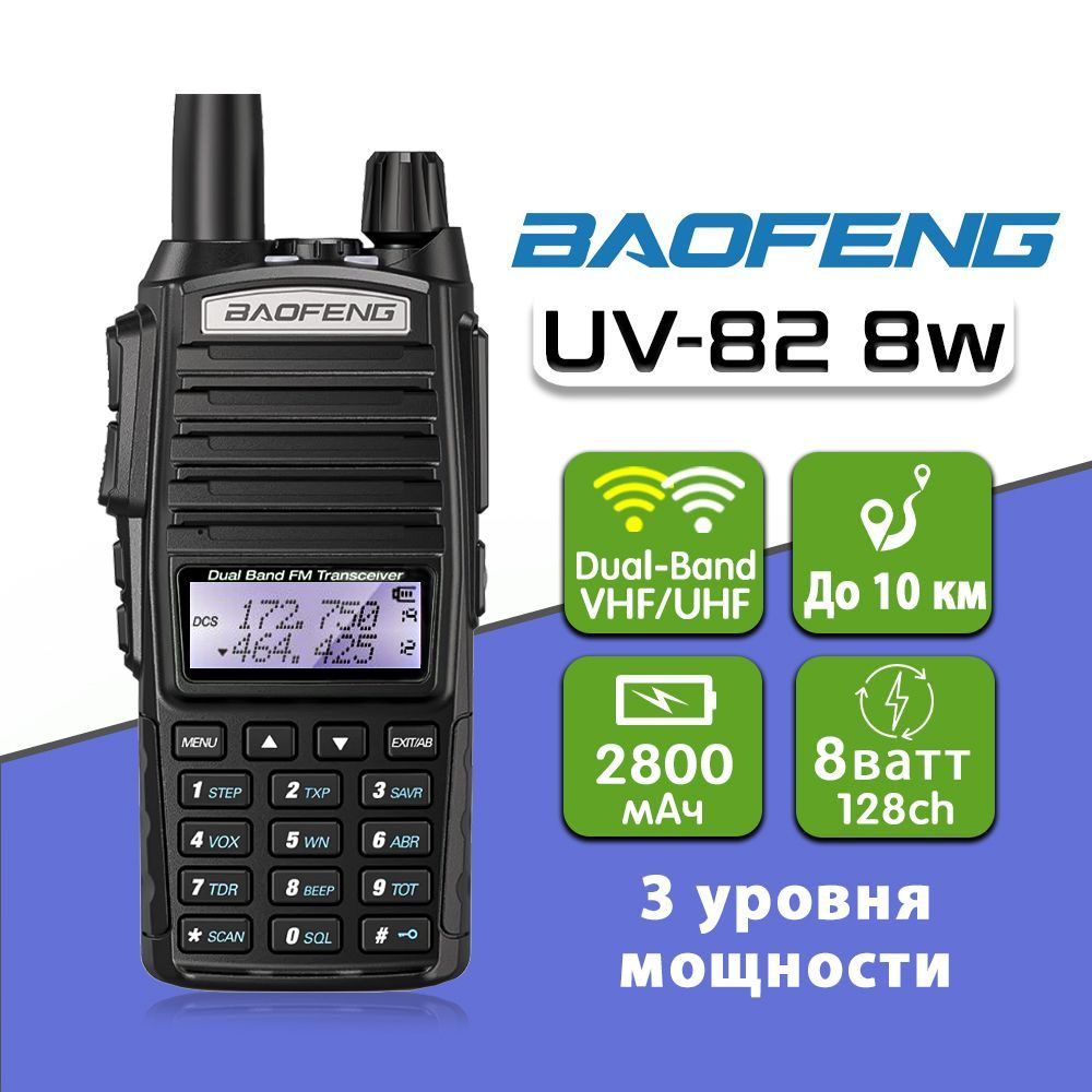 Рация Баофенг Baofeng UV-82 8W (3 режима мощности), Цвет Черный