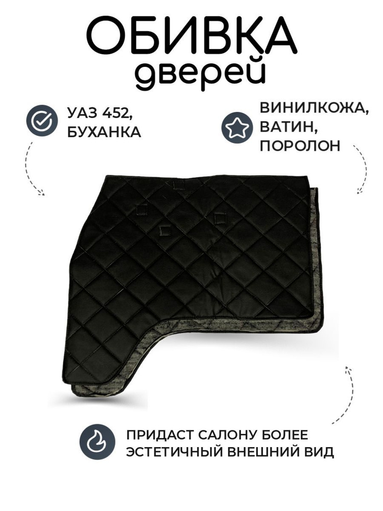 Обивка дверей УАЗ 452, Буханка (винилкожа, поролон, ватин) чёрный ромб ...