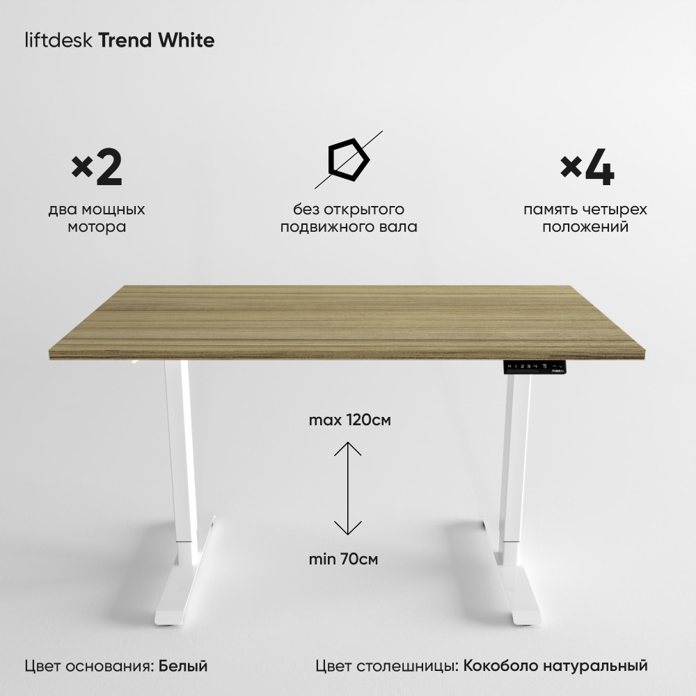 Компьютерный стол с регулировкой высоты для работы стоя сидя 2-х моторный liftdesk Trend Белый/Кокоболо #1