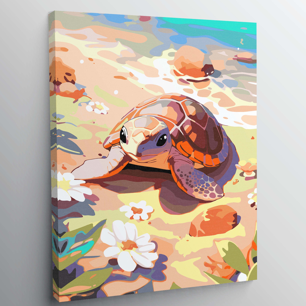 Картина по номерам, холст на подрамнике - Черепашка на пляже - Животные 30х40 см.  #1
