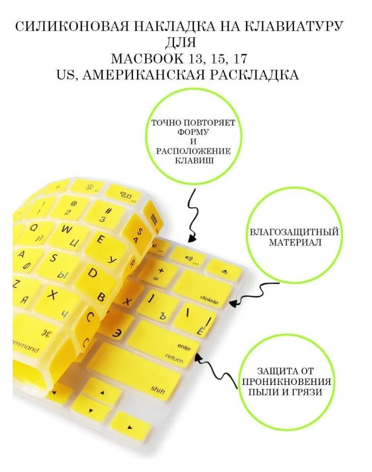 Защитная накладка на клавиатуру ноутбука Apple Macbook 13, 15, 17, RUS/ENG раскладка (QWERTY), американская #1