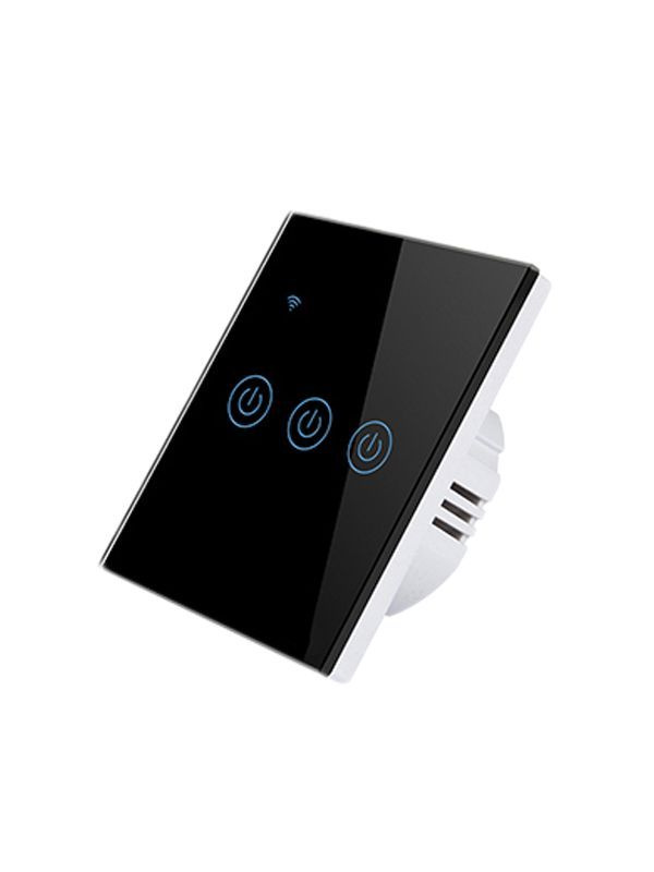 Умный сенсорный WiFi выключатель трехклавишный, с конденсатором, черный, работает с Яндекс Алисой  #1