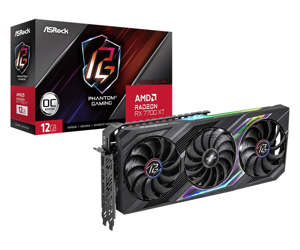 ASRock Видеокарта Radeon RX 7700 XT 12 ГБ (Phantom Gaming OC RX7700XT PG  12GO)