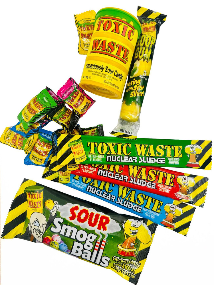 Набор, кислые конфеты Toxic + жеват резинка +драже Smog Balls+пластинки  #1