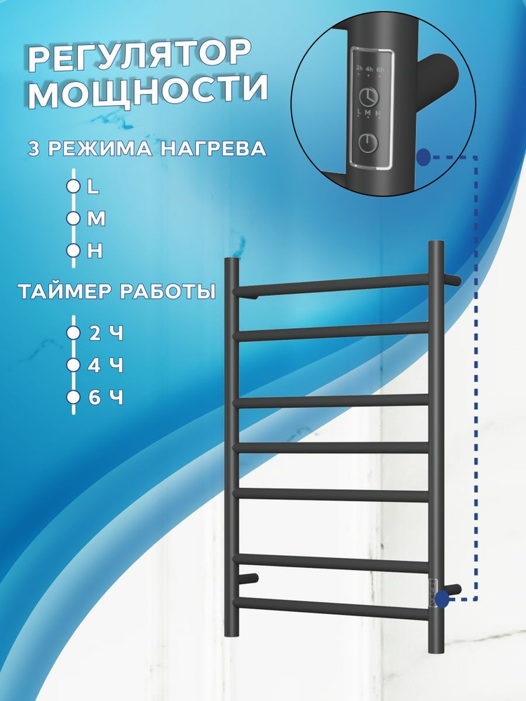 Полотенцесушитель электрический BAU Stil 50х80, 7 планок, универсальный, черный матовый RAL 9005  #1