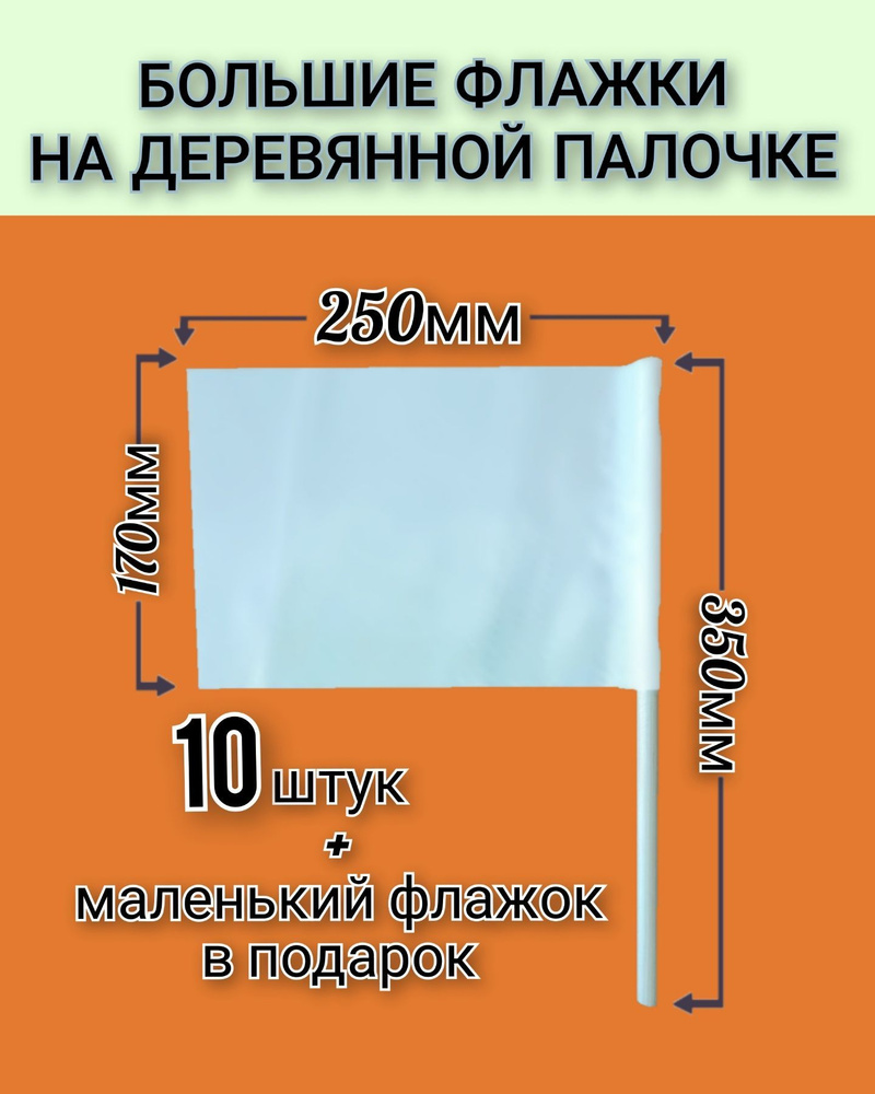 Флажки на деревянной палочке большие, для сопровождения колонны детей,  эстафет и игр. Белые. Р-р 25х17 см, палочка 35 см (10 штук) - купить с  доставкой по выгодным ценам в интернет-магазине OZON (1209439330)