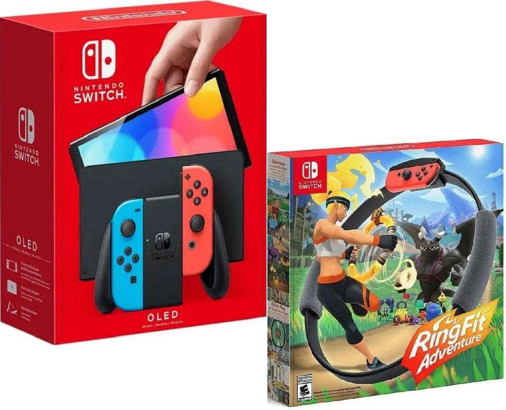 Игровая консоль Nintendo Switch OLED 64 ГБ, неоновый синий/неоновый красный  + геймпад Ring Fit Adventure