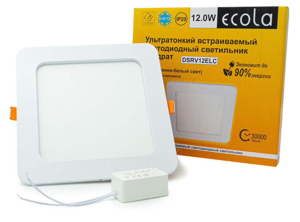 Светильник потолочный, светодиодный, встраиваемый, квадратный ECOLA 12W ...