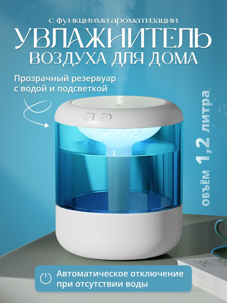 Увлажнитель воздуха для дома настольный ультразвуковой с подсветкой прозрачный 1.2 л  #1