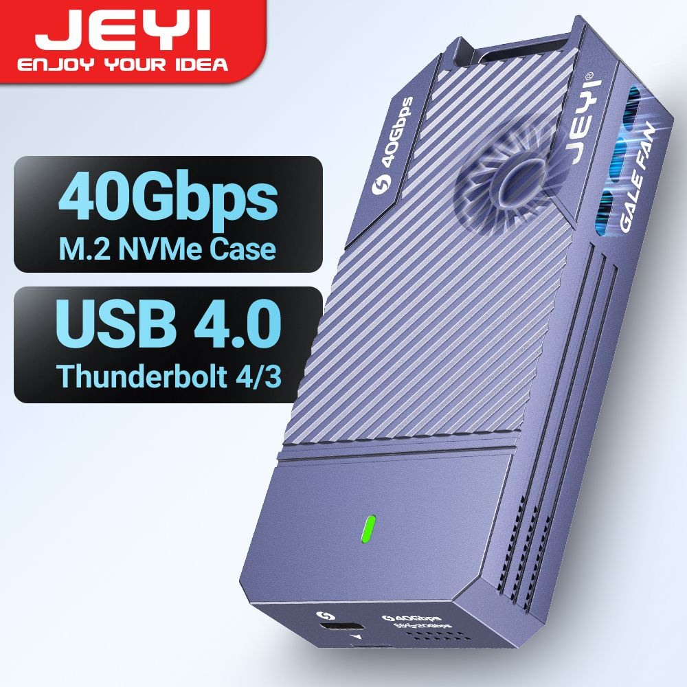 JEYI Корпус для SSD M.2 NVMe с вентилятором USB 4.0 40 Гбит/с, полностью из  алюминия, M.2 к Type-c 4.0, совместимый с Thunderbolt 4/3 и USB 3.2/3.1/3.0  - купить с доставкой по выгодным