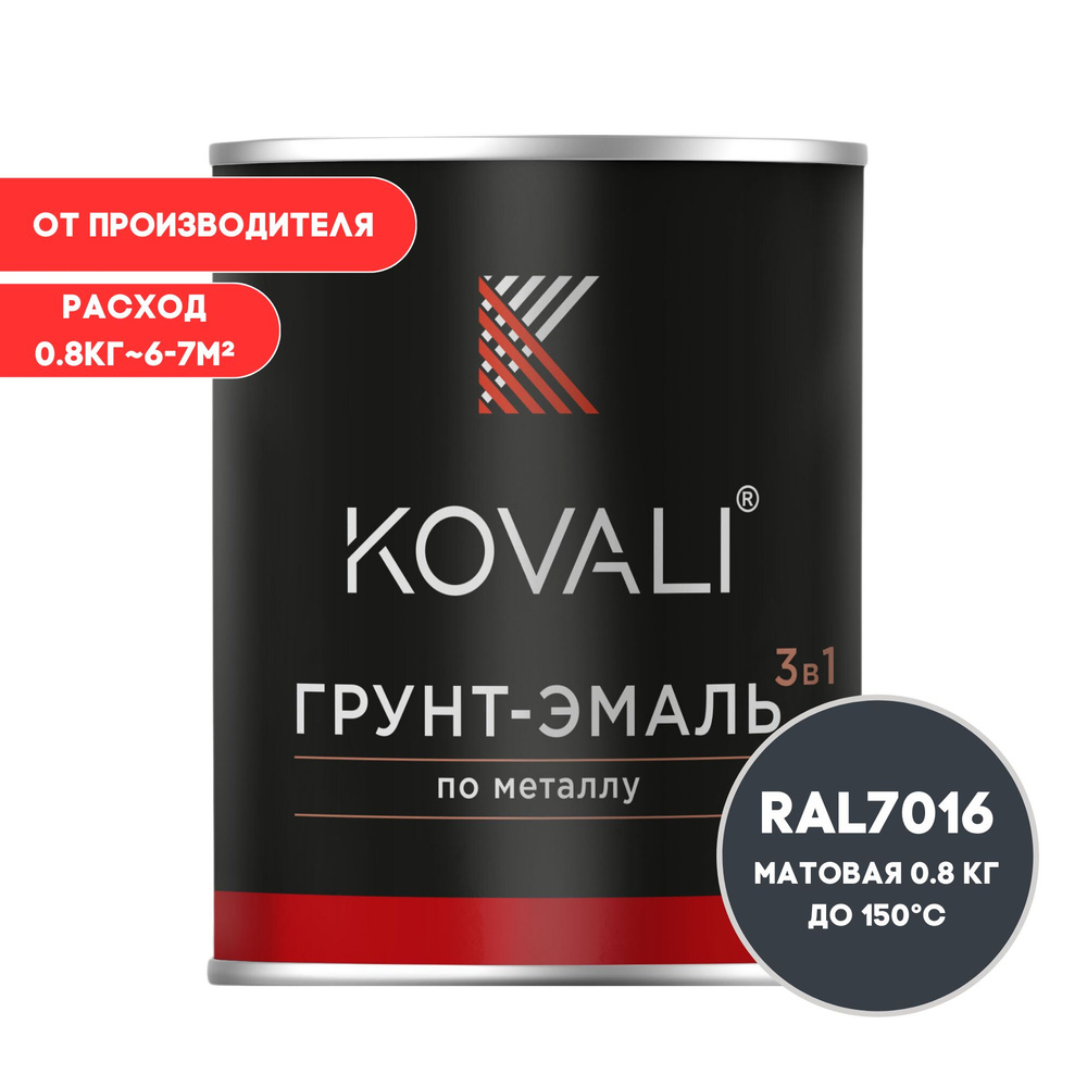 Грунт-эмаль KOVALI грунты31нов Гладкая, Быстросохнущая, Алкидно-акриловая,  Матовое покрытие, темно-серый - купить в интернет-магазине OZON по выгодной  цене (932422626)