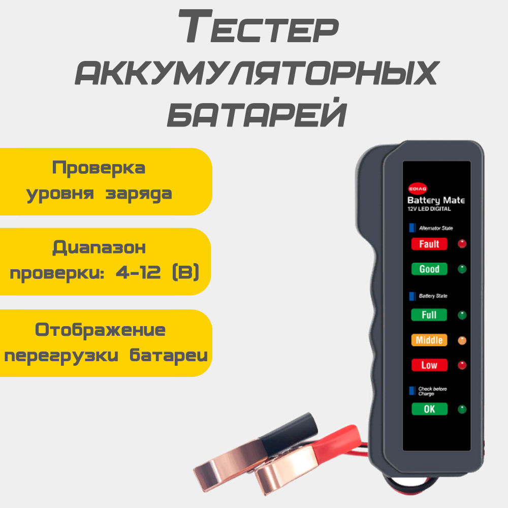 Тестер аккумулятора Avto Vibe TESTAKB - купить по выгодной цене в  интернет-магазине OZON (1273250735)