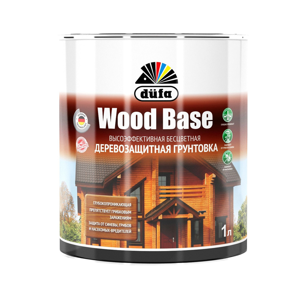 Грунт для защиты древесины Dufa Wood Base с биоцидом бесцветная 1 л  #1