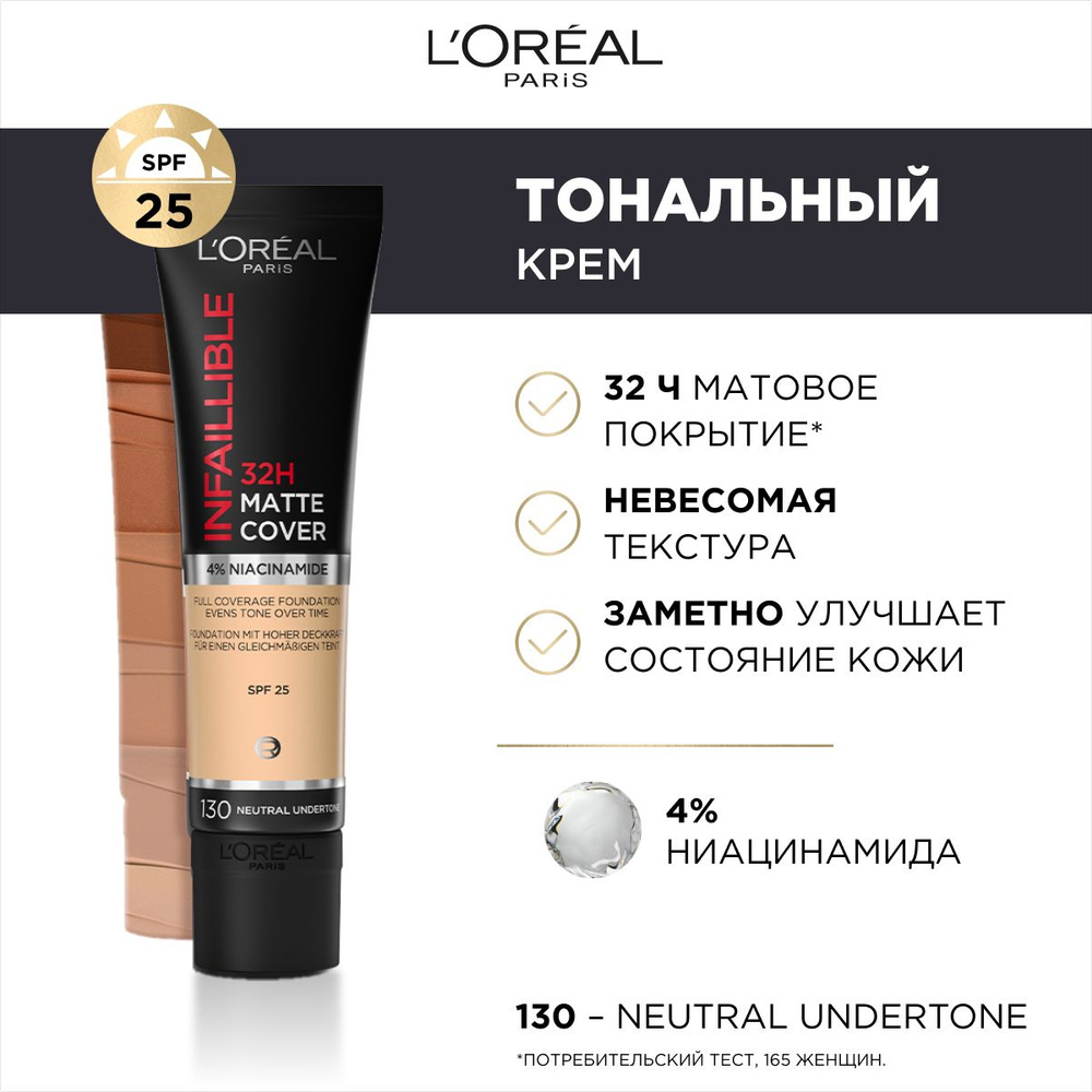 L'Oreal Paris Ультраматирующий cтойкий тональный крем для лица INFAILLIBLE 32ч Матовое Покрытие, тон #1