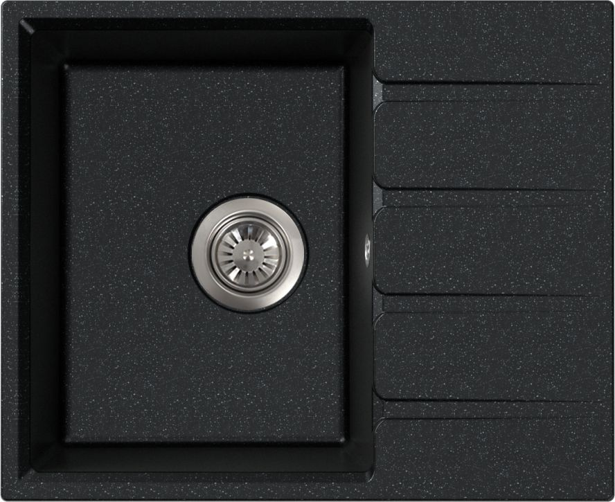 Кухонная мойка КМ Геба 60 обсидиан, черная, врезная каменная, раковина ...