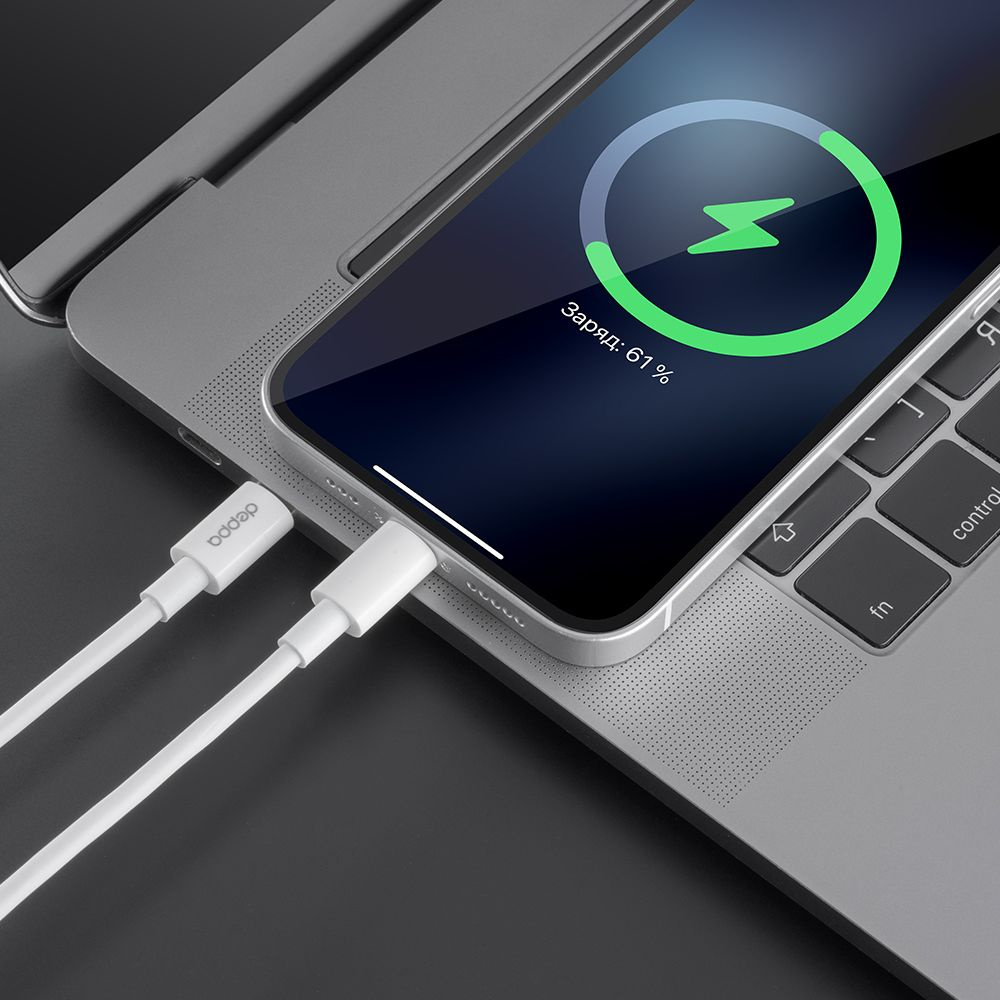 Кабель USB Type-C - Lightning 8-pin, для смартфона планшета, длина 1.2м, белый #1