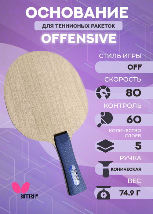 Основание ракетки для настольного тенниса Butterfly Offensive, тип ...
