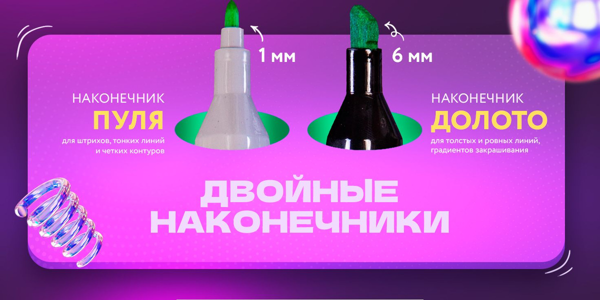 Наконечник пуля для штрихов, тонких линий и четких конутров. Наконечник Долото для толстых и ровных линий, градиентов, закрашиваний