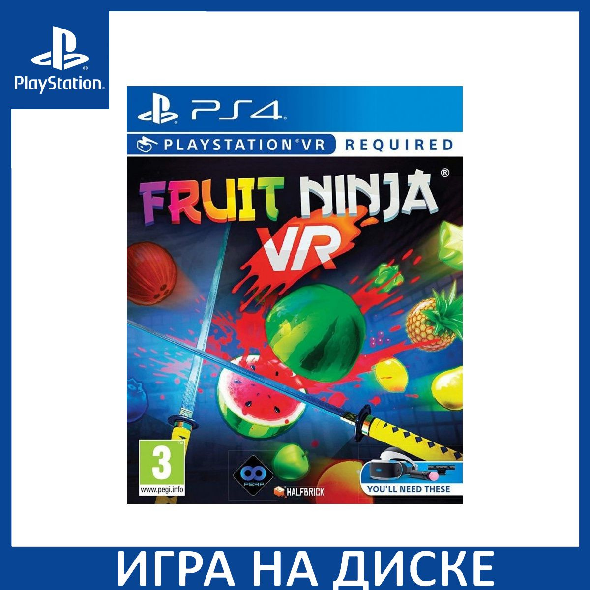 Диск с Игрой Fruit Ninja VR (только для PS VR) (PS4). Новый лицензионный запечатанный диск.