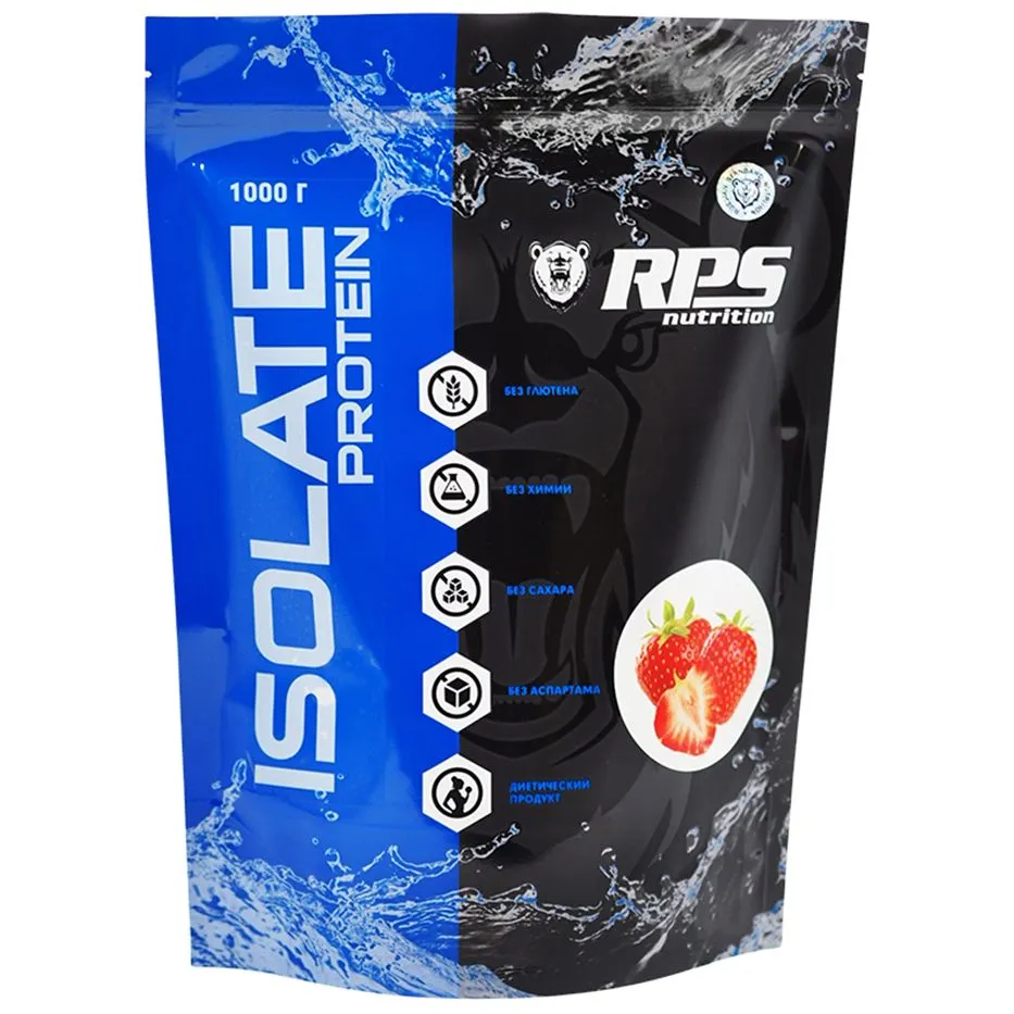 Изолят сывороточного белка, протеин RPS Nutrition Whey Isolate 100% - 1000 г, клубника, 1 кг
