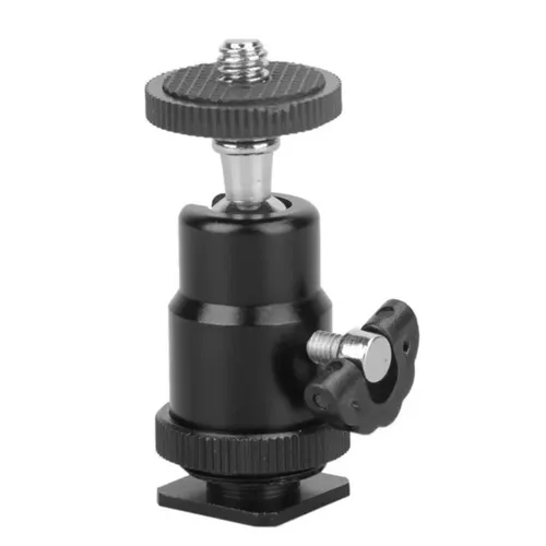 Мини шаровая головка для штатива, алюминиевая, 360 градусов, с горячим башмаком для микрофона и свет