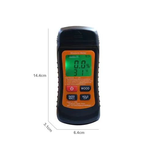 Влагомер древесины с термометром, 3 режима для дерева/бумаги/стен, автоотключение, подсветка LCD