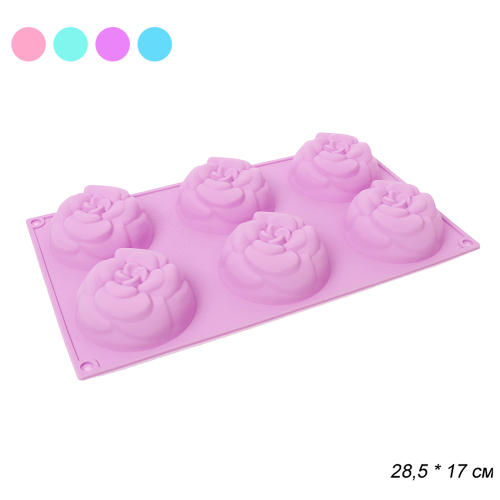 Форма для выпечки, силиконовая, розовый, 6 ячеек, YH407
