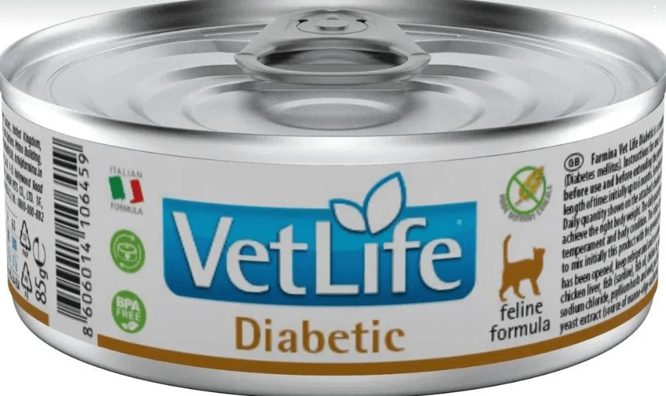 Консервы/влажныйкорм/паштетFarminaVetLifeNaturalDietCatDiabetic,ФарминаВетЛайфДиабетикдиетический,длякошеквсехпородпридиабете,(85гр*12шт)