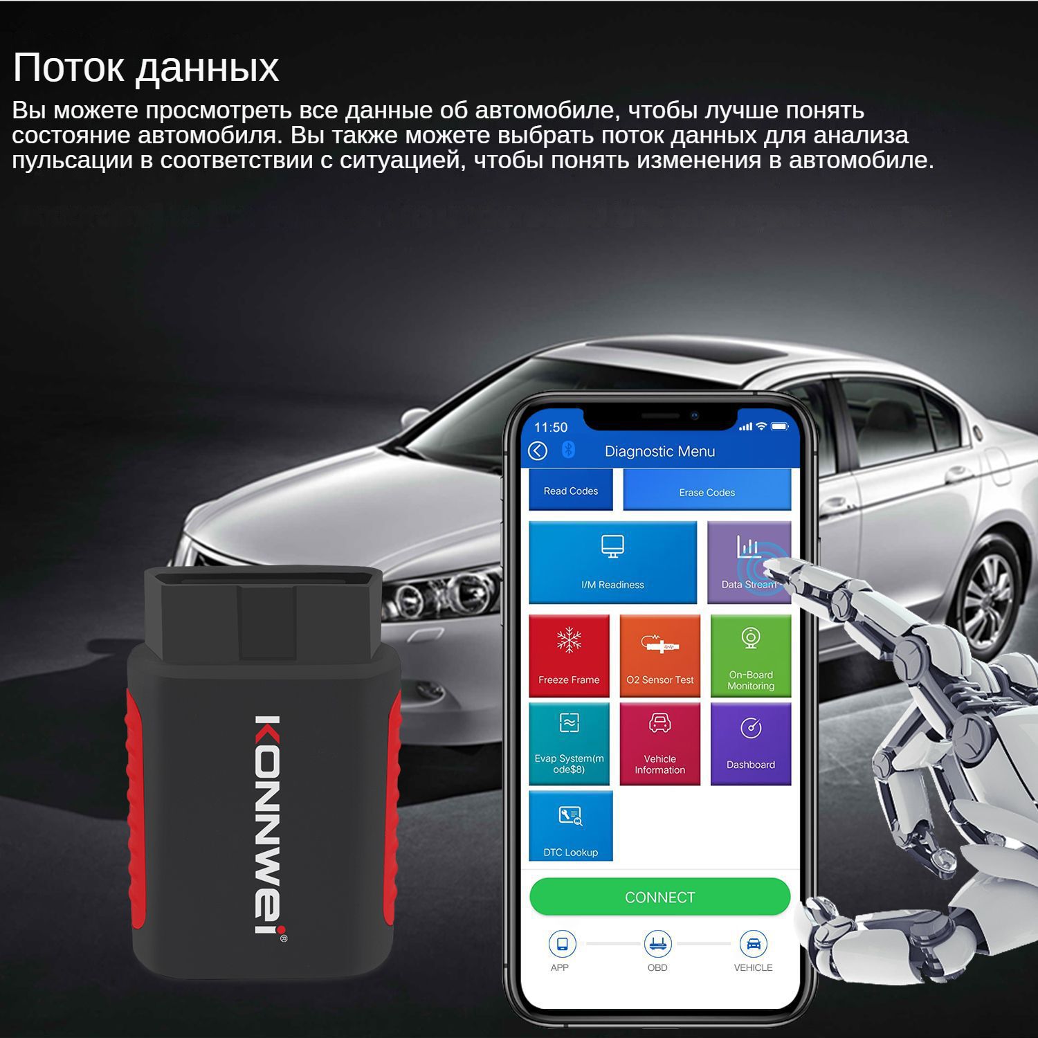 Автосканер ACIC для диагностики автомобилей 12V/OBD2, диагностический ...