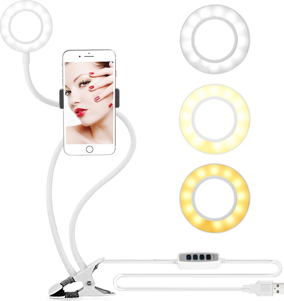 Кольцевая лампа на прищепке с держателем для телефона (белый) - купить ...