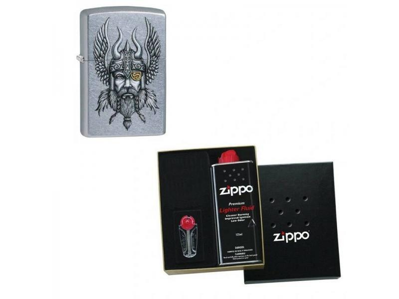 Набор зажигалка ZIPPO Viking Warrior Street Chrome в подарочной упаковке + топливо и кремни  #1