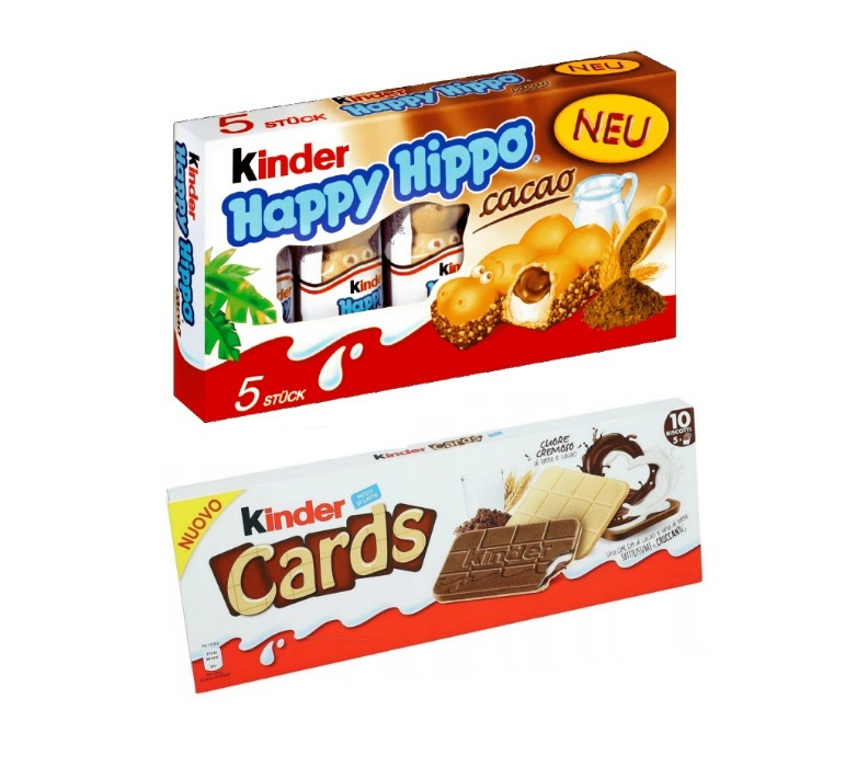 Шоколадно-молочное печенье Kinder Cards и Бисквит Kinder Happy Hippo Cacao (Германия)  #1