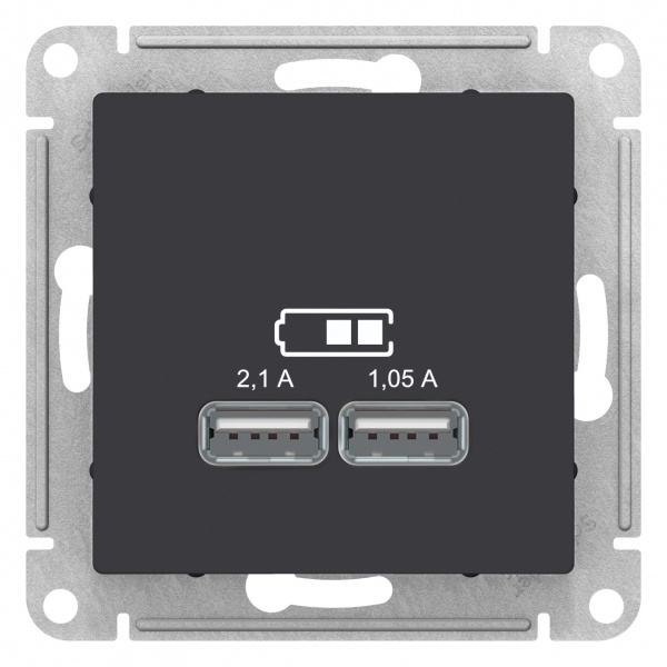 Розетка Systeme Electric AtlasDesign Карбон USB, 5 В, 1 порт x 2,1 А, 2 портах 1,05 А, механизм ATN001033 #1