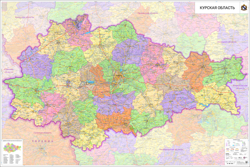 настенная карта Курской области 140 х 209 см (на самоклеющейся пленке)  #1