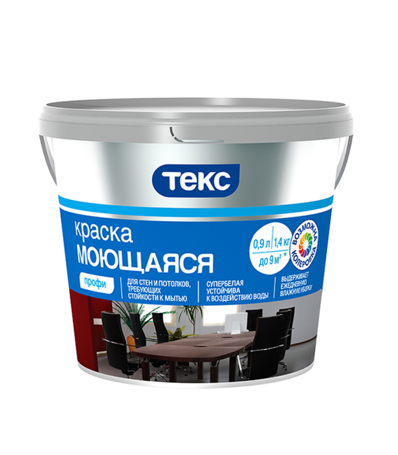 Краска Текс водно-дисперсионная Профи моющаяся белая основа А 0,9 л ...